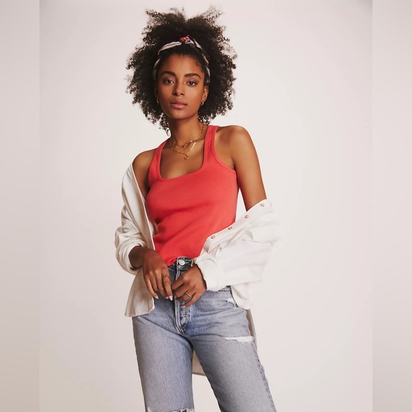 Maeve Racerback Tank Ribbed Square Neck Red - Picture 3 of 5